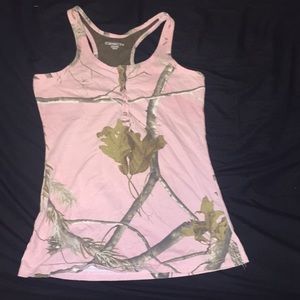 Pink camp button up tank top